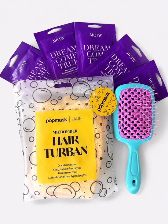 Mcjw Other - Popmask Microfiber Hair Turban + Hair Brush + 5 MCJW Dream Come True Hair Masks